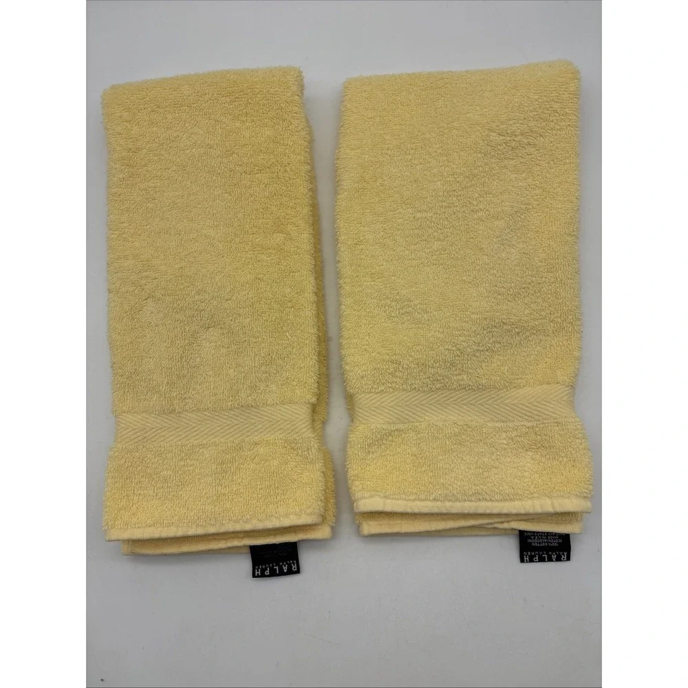 Vintage Ralph Lauren Hand Towel (2) Wash Cloth (2) Black Label Yellow